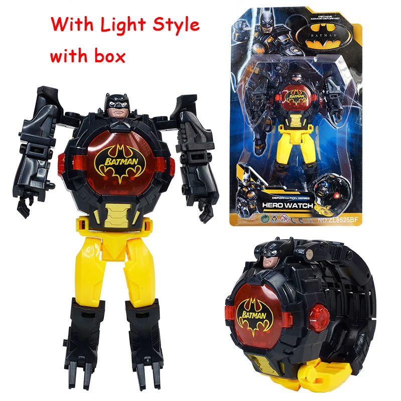 Batman B boxed Мультфильм робот часы игрушки деформации Мстители дети трансформации Супер Герои Капитан Америка Железный человек наручные часы фигурка игрушка - Цвет: Batman B boxed