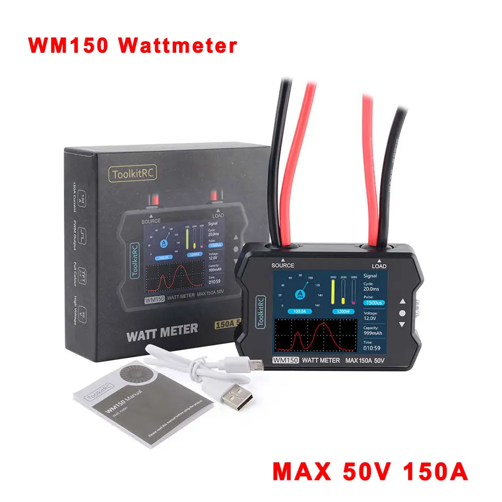 Измеритель мощности двигателя ToolkitRC WM150 150A 50V тестер с ЖК дисплеем ШИМ выход для RC