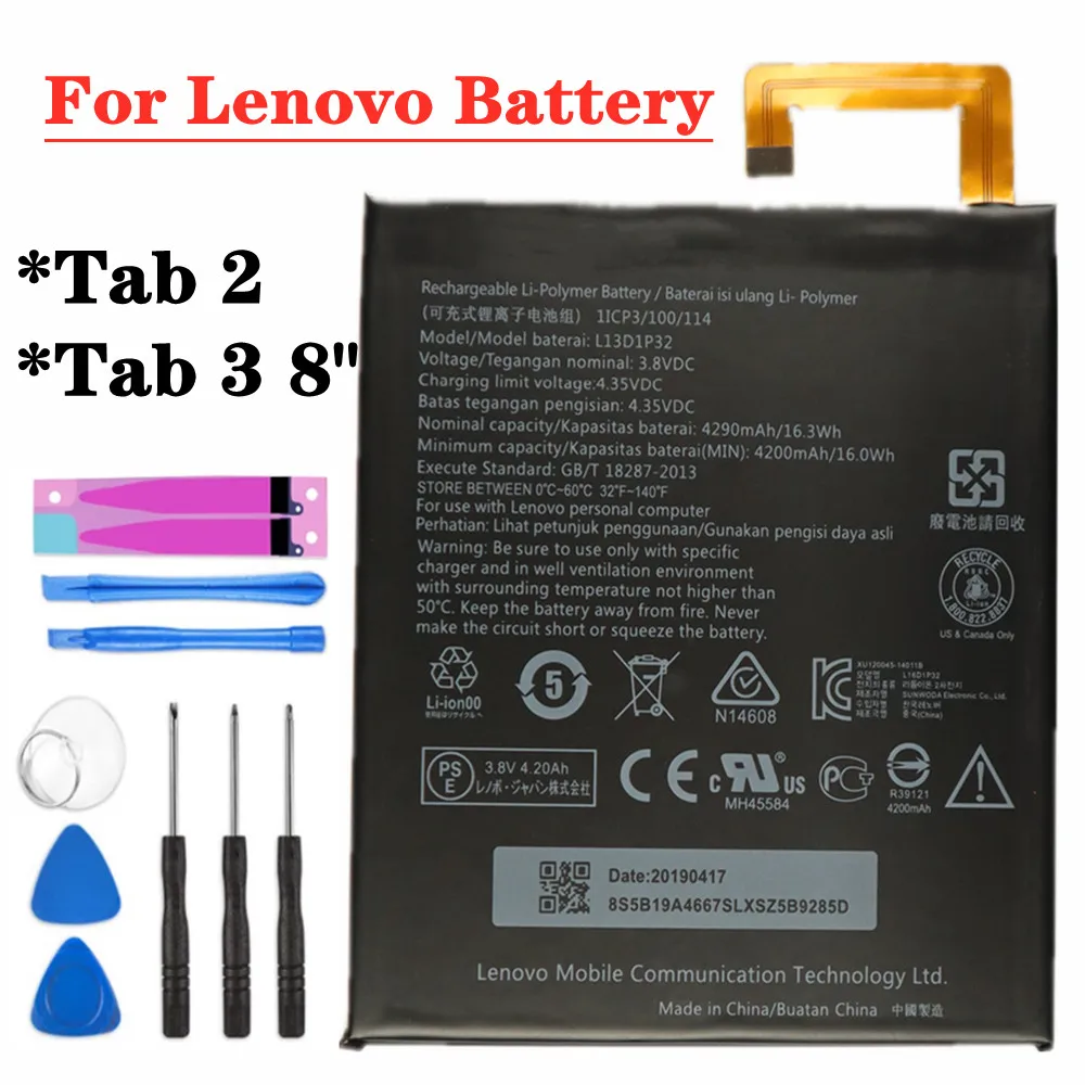 

Для Lenovo Lepad Tab 2 A8-50 A5500 S8-50/Lenovo Tab 3 8 "TB3-850F TB3-850M L13D1P32 планшет телефон сменный аккумулятор 4290 мА-ч