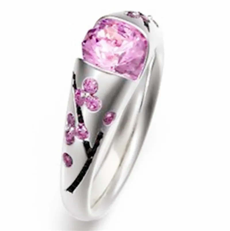 Оптовая продажа синего цвета с изображением розовой сливы цветок Циркон Кольца