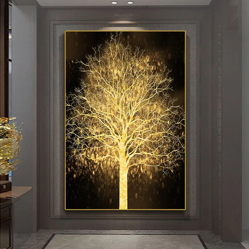 

Golden Tree Luxury Art Canvas Print Painting Abstract Plant Poster Nordic Wall Art Picture for Living Room Home Decor (No Frame)