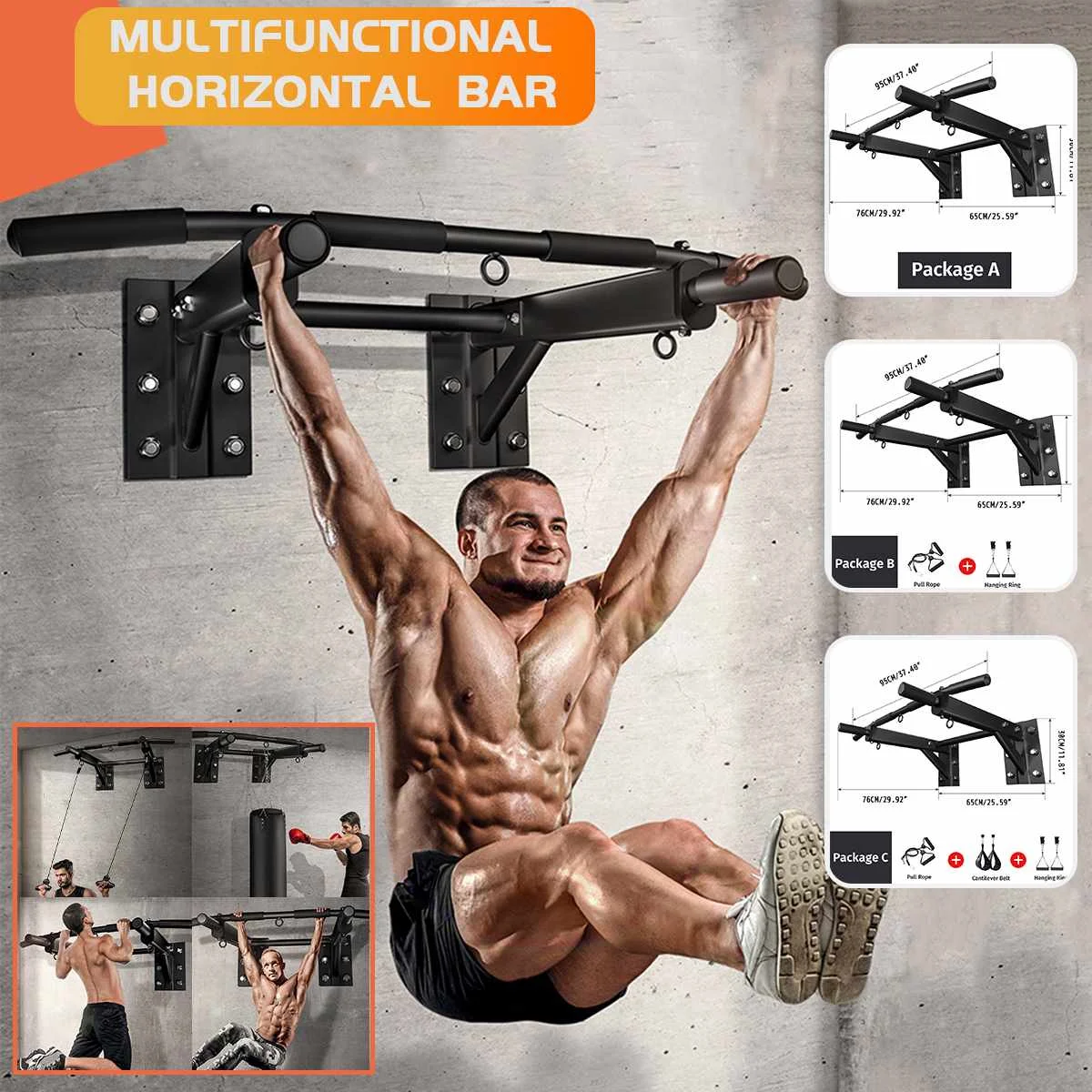 

Wall Mounted Horizontal Bars Black Heavy Duty Chin Pull Up Bar Wall Mounted Exercise Workout Fitness Home Gym Fitness Equipment
