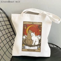 women shopper bag the lovers cat tarot printed bag harajuku shopping canvas shopper bag girl handbag tote shoulder lady bag