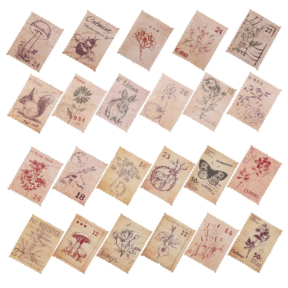 

184Pcs Post Stamp Stickers Retro Lovely Plant and Animal Sticker Envelope Seal