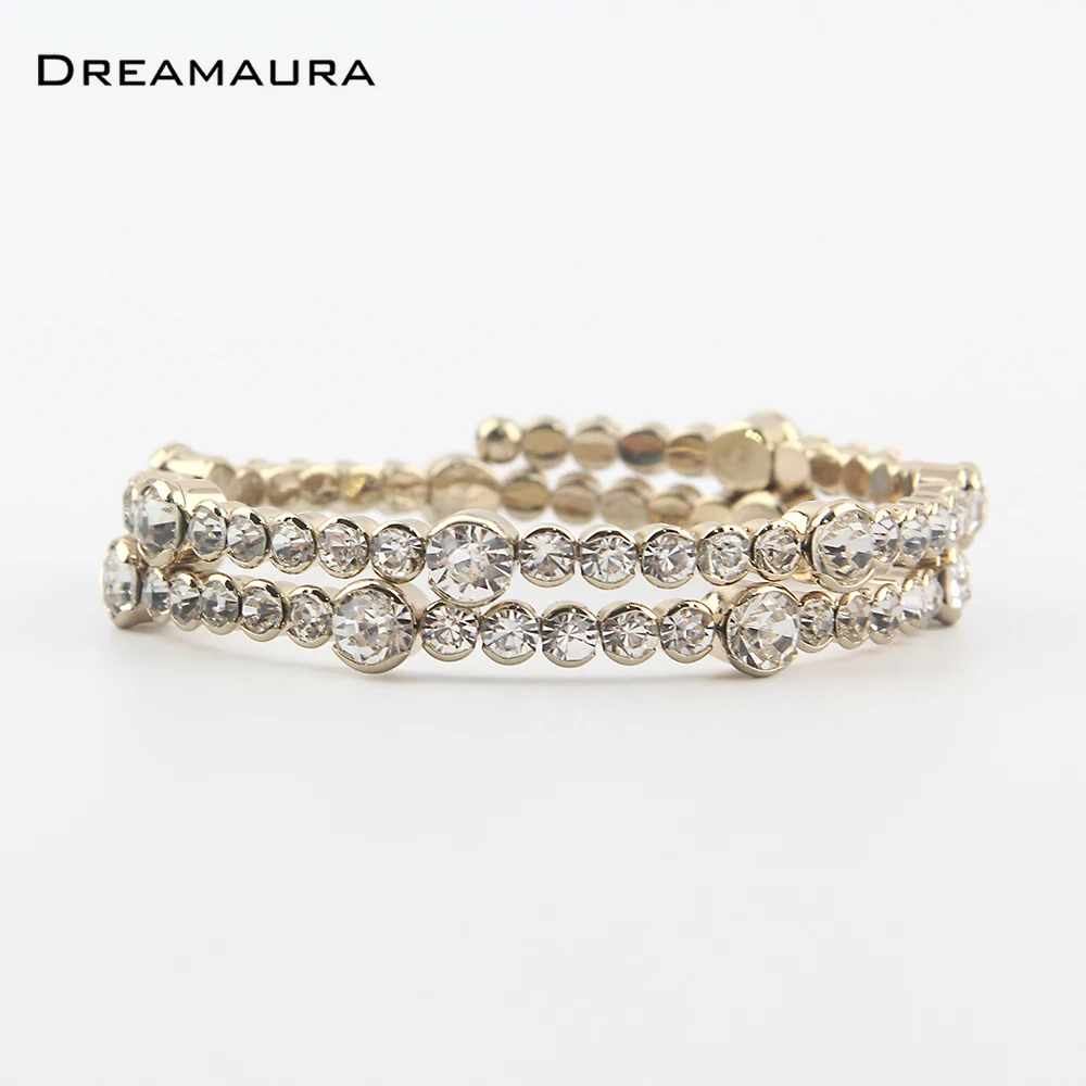 Женский браслет с 2 рядами Dreamaura золотистые/Серебристые браслеты кристаллами