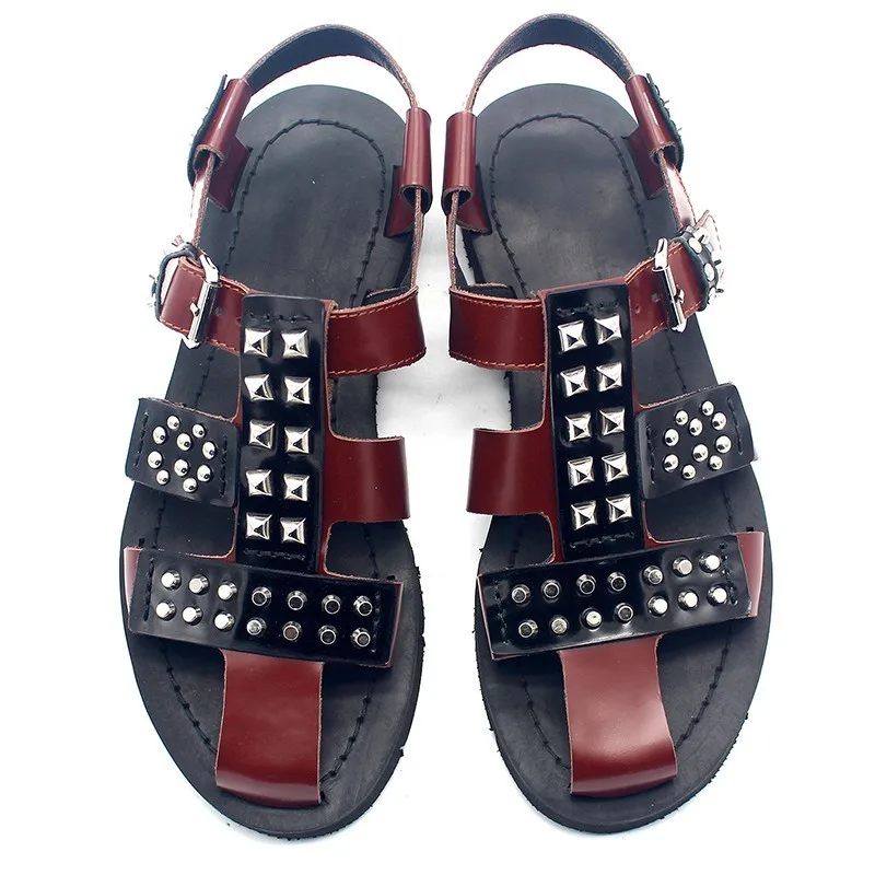 Сандалии гладиаторы мужские с заклепками винтажные пляжные туфли ручной работы