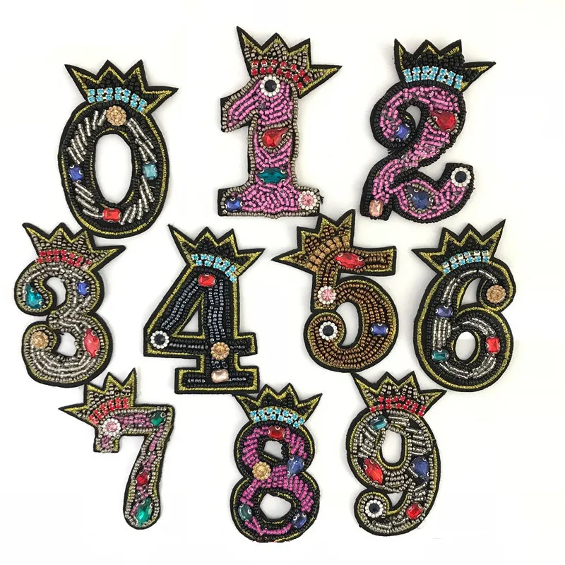 0-9 1 шт. Стразы с вышитыми цифрами нашивки вышитым утюгом на нашивке для одежды
