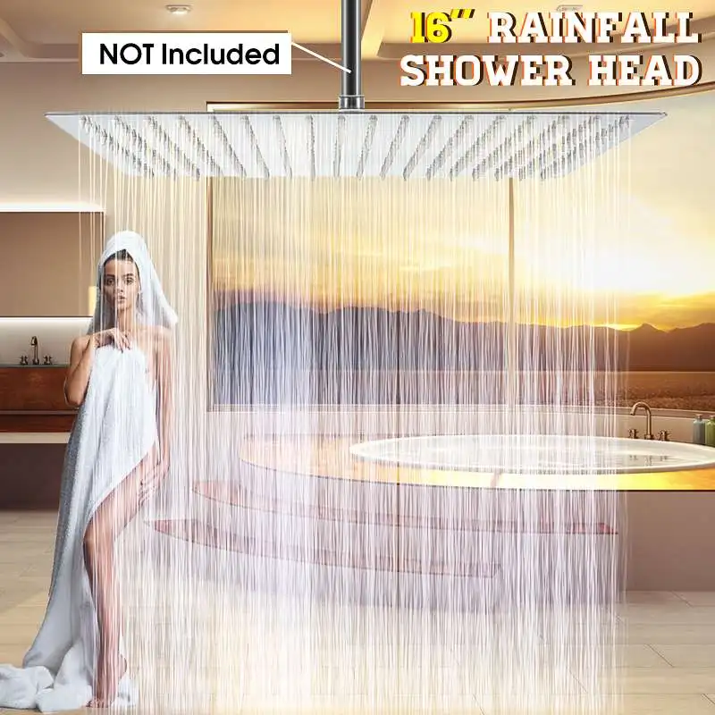 

Xueqin 16Inch Bathroom Top Sprayer Shower Head Ultra-thin Adjustable Chrome Polished Square Stainless Steel Rainfall Shower Head