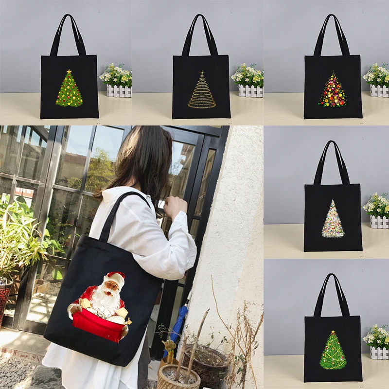 

Christmas Reusable Bag Woman Shopper Burlap Designer Handbags Cloth Tote Bags for Women Canvas 2020 Free Shipping Folding Handle