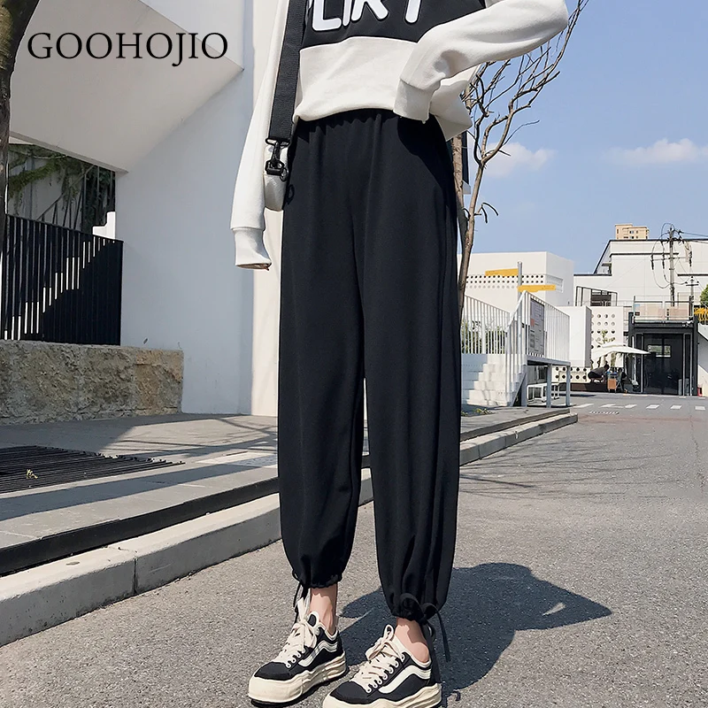 

GOOHOJIO 2021 Spring Autumn Female Solid Wide Leg Pants Women Full Length Pants Ladies High Quality Simple Casual Straight Pants