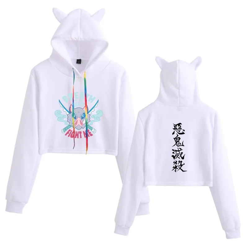 

Demon Slayer hoodies Women Japanese Anime 2021 Autumn cropped Tops sweatshirt Plus Size Kawaii Kimetsu No Yaiba hoodie Female