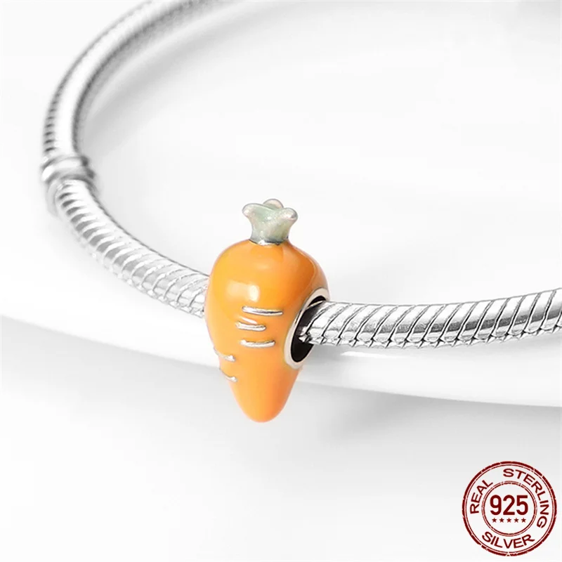 

Genuine 925 Sterling Silver Orange Radish beadsFit Original Pandora Bracelet&BangleMaking Fashion DIY Jewelry For Women