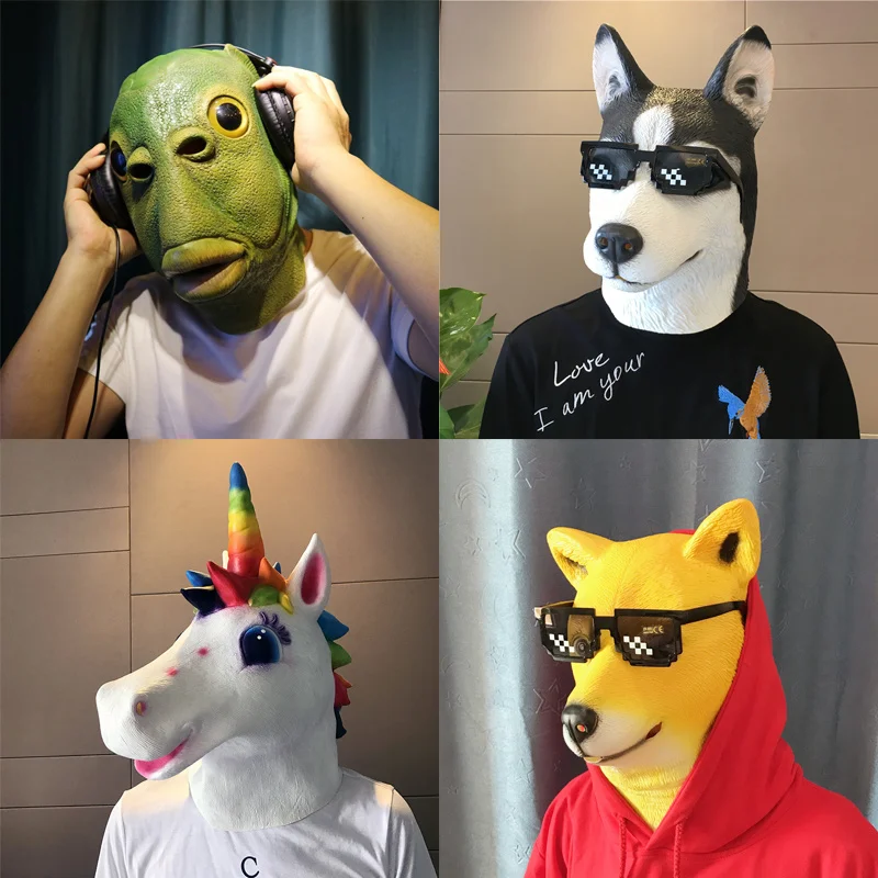 

Weird Fish Donkey Fish Head Cover Funny Mask Dog Headgear Alpaca Horn Monster Unicorn with Goods Husky