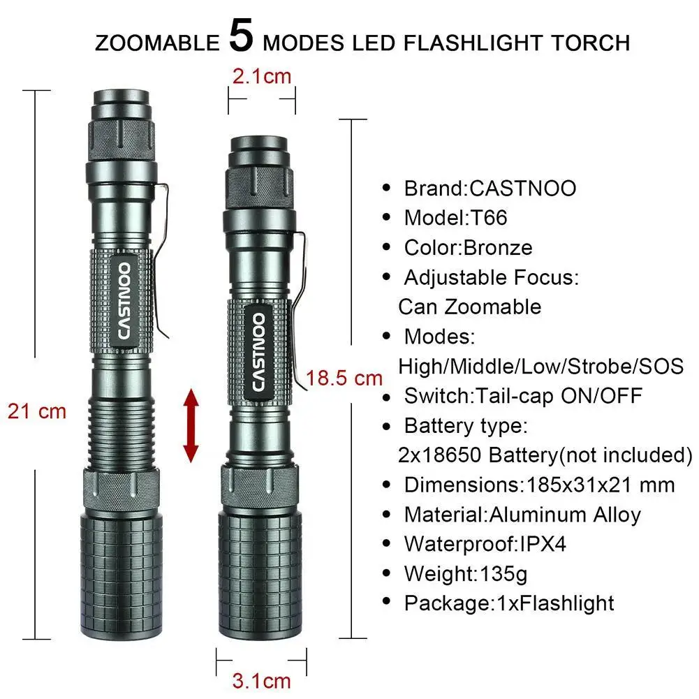 8000LM мощный Водонепроницаемый светодиодный вспышка светильник Масштабируемые T6