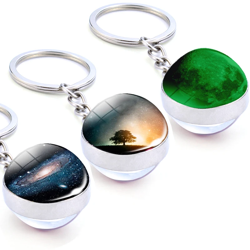 

Galaxy Moon Earth Photo Keychain Luminous Glass Ball Keychains for Women Men Gifts Cool Steampunk Key Chains Accessory Wholesale