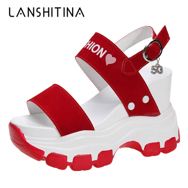 Женские сандалии на танкетке 2020 см Удобная Повседневная пляжная обувь платформа