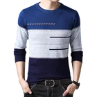 Мужской трикотажный свитер BROWON, облегающий свитер в полоску с круглым вырезом, зимний свитер для мужчин