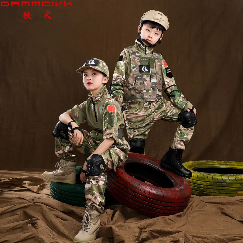 Детский Камуфляжный костюм CP Frog с коротким рукавом для весны и лета Студенческая