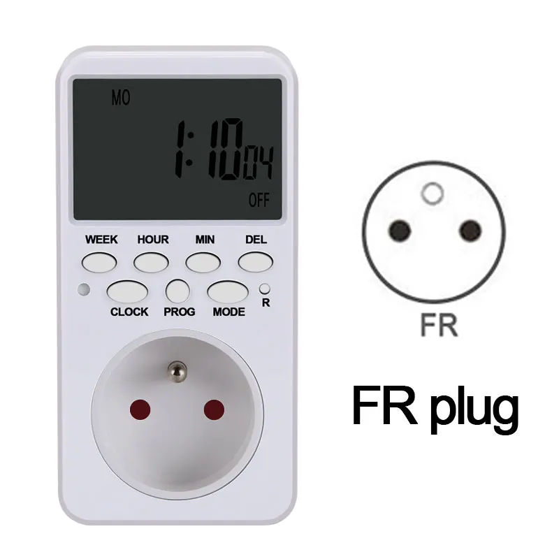 FR plug Электронный цифровой таймер с европейской вилкой, реле времени, 230 В, кухонный таймер, 12/24 часов, программируемый таймер, розетка, переключатель, контроллер - Цвет: FR plug