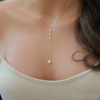 stainless steel thin chain crystal pendant necklace for women y shape rhinestone long choker necklaces goldsilver color