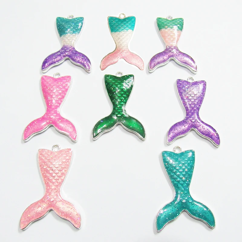 Оптовая продажа 45 мм * 34 10 шт./пакет все блеск эмалированная Рыба хвост Кулоны из