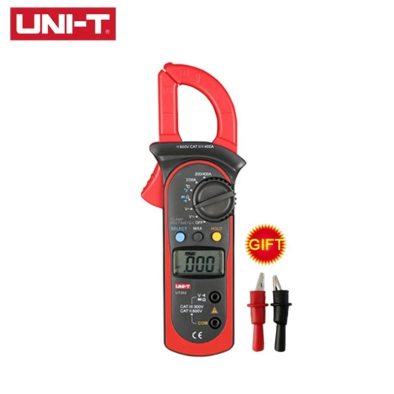 UT202 UNI-T UT201 UT202 UT202A UT203 UT204 UT204A AC DC Цифровые клещи с тестом температуры Авто Диапазон 600 В напряжение мультиметр - Цвет: UT202