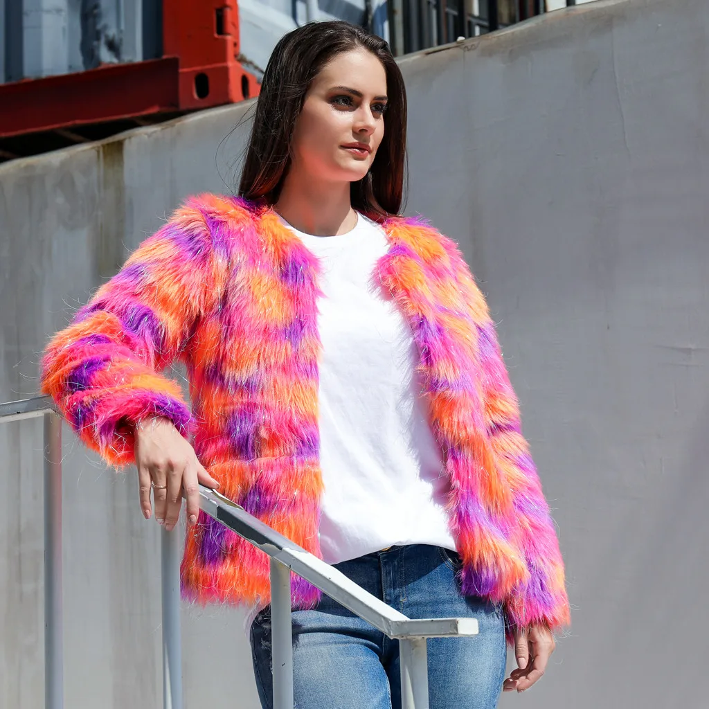 Женское меховое пальто Осень зима Женская куртка бохо искусственный мех верхняя