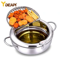 ydeapi japanese deep frying pot oil fryer with thermometer lid 304 stainless steel kitchen tempura fryer pan 20 24cm hot sell