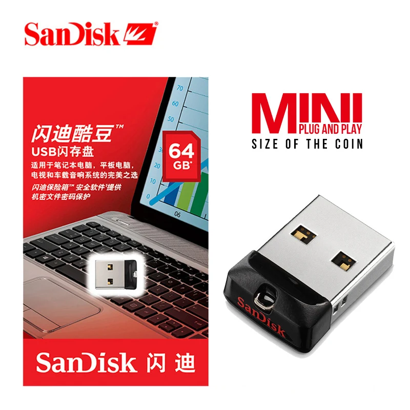 

SanDisk Cruzer Fit USB Flash Drive CZ33 64g 32g 16g 8gb Pen Drives USB 2.0 Memory Stick U Disk key Support official verification