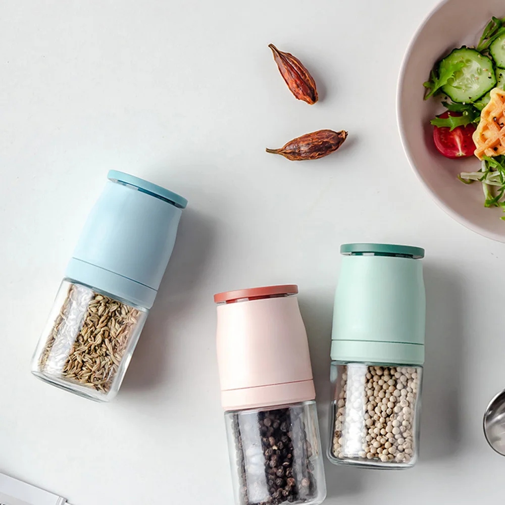 

1Pc Spice Grinder Kitchen Glass Spice Bottle Pepper Grinder (Light Green)