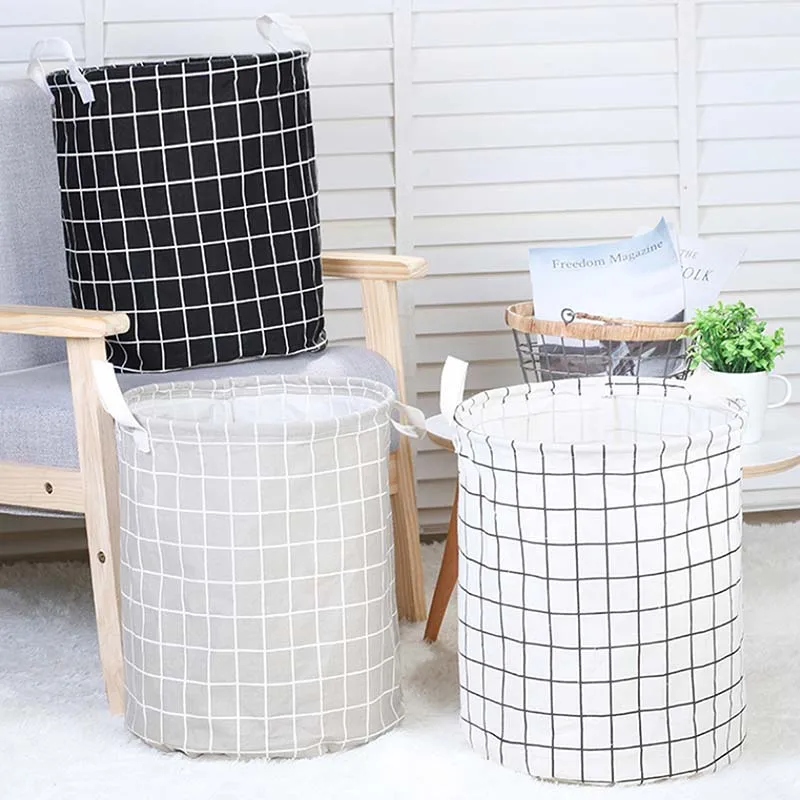 

New Large Laundry Basket With Drawstring Round Dirty Clothes Toys Storage Basket Folding Bucket Anti-dust Storage Barrel Hamper