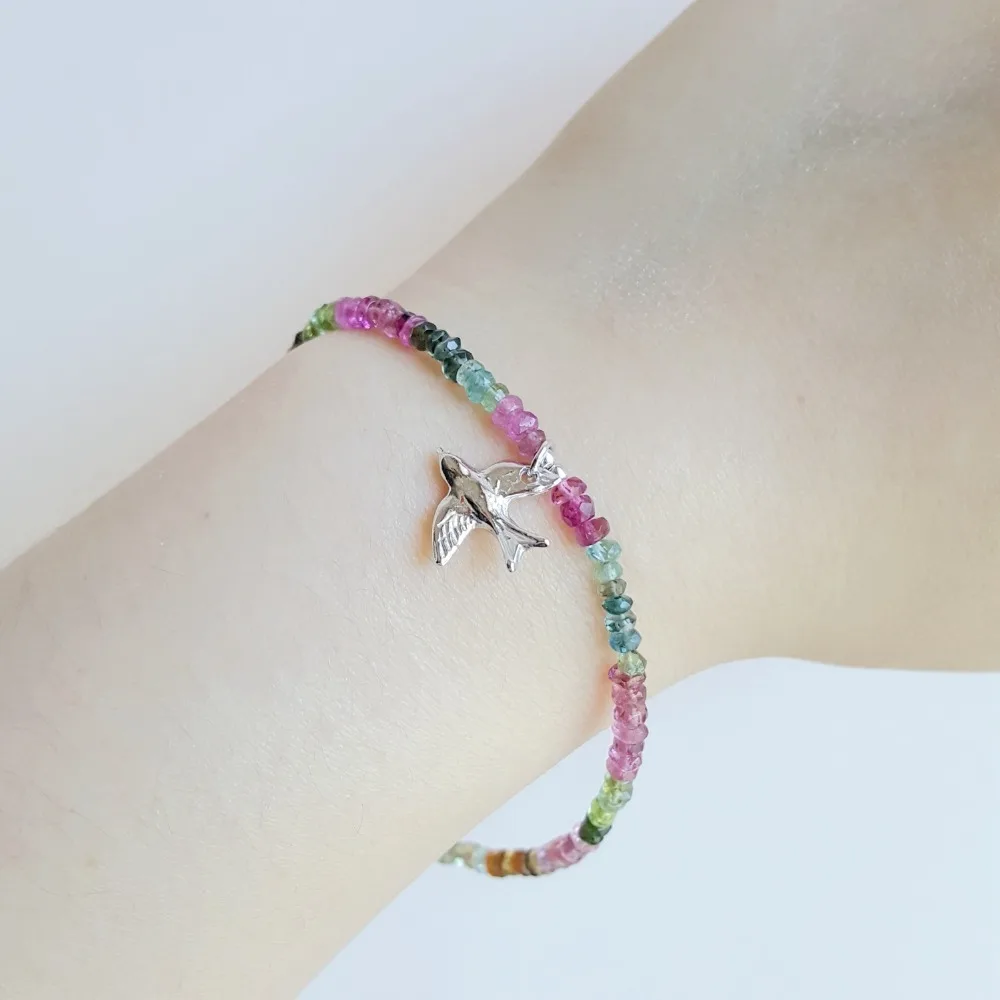 Женский браслет с радужным турмалином серебро 925 пробы|Гибкие и жесткие браслеты|