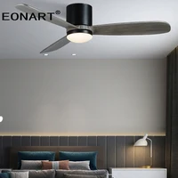 52 Inch Low Floor Wood Led Dc Ceiling Fan With Lamp Remote Control Modern Indoor Solid Wood Fans For Home With Light Ventilador
