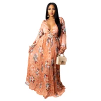 spring autumn fashion printed women dress 2021 new large size v neck long sleeve sexy casual ladies long dress vestidos nbh11