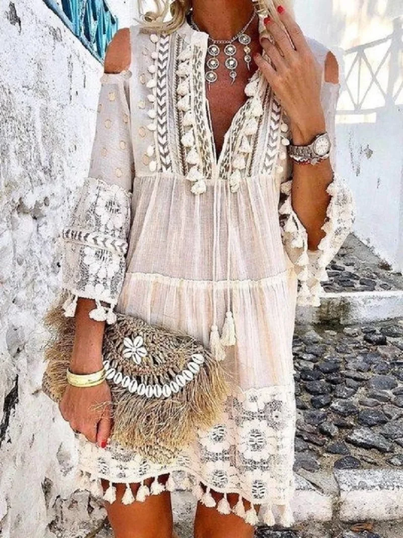 Женское Короткое мини-платье повседневное летнее платье в стиле бохо для отпуска