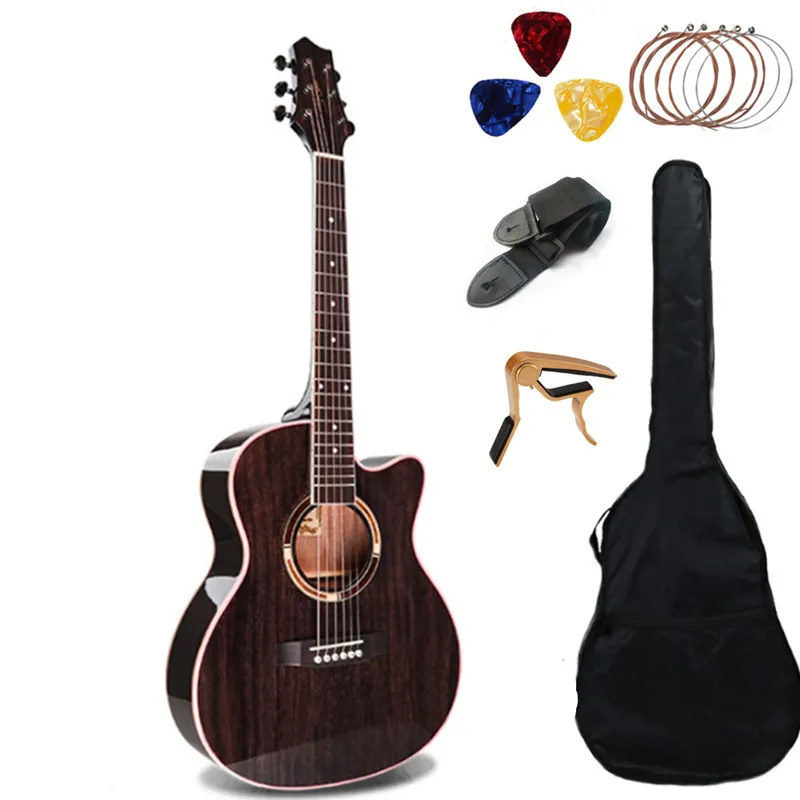 

Акустическая гитара, 36 дюймов, гитара в фольклорном стиле, красное дерево, полированная гитара для начинающих, комплект с сумкой/медиаторам...