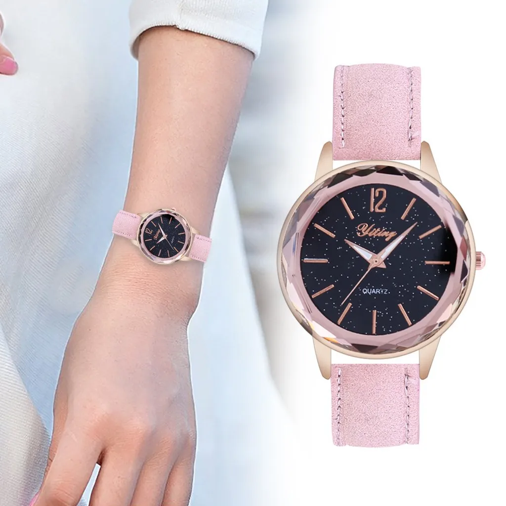 Топ Мода звездное небо циферблат женские часы простой сплав кожа кварцевые