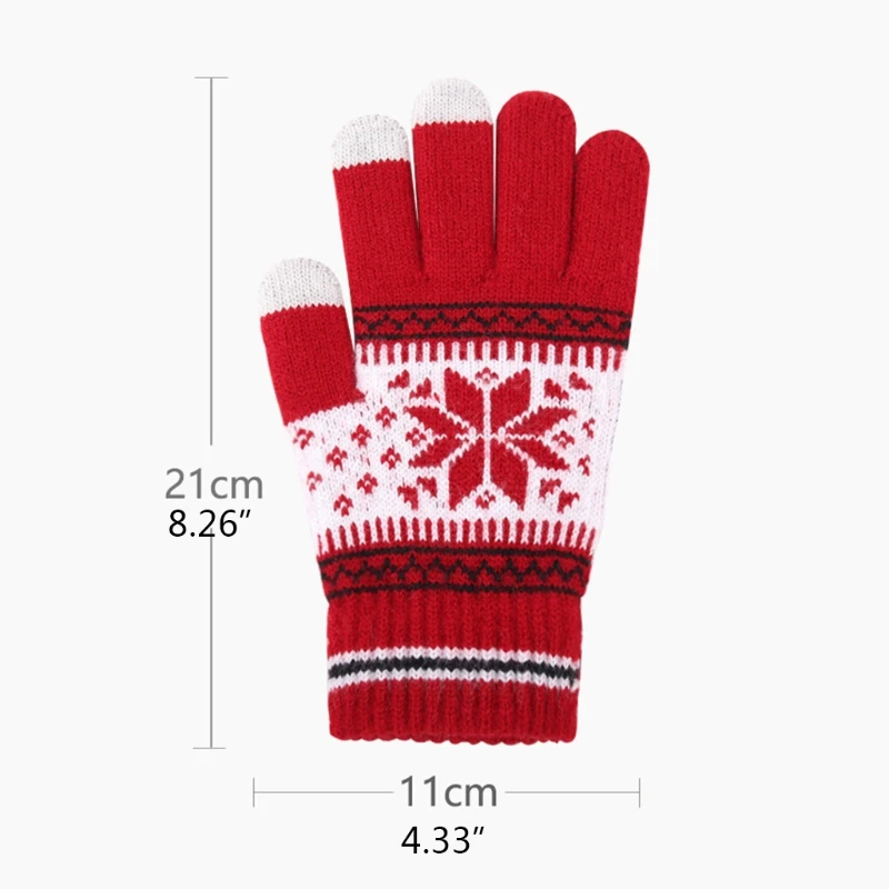 

Unisex Winter Snowflake Knitted Gloves Thicken Plush Lined Touchscreen Mittens DXAA