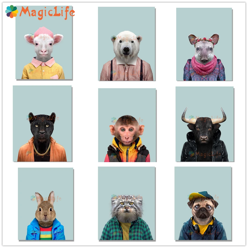 

Funny Animal Gentleman Monkey Rabbit Sheep Nordic Poster Wall Art Canvas Painting Wall Pictures For Living Room Picture Unframed