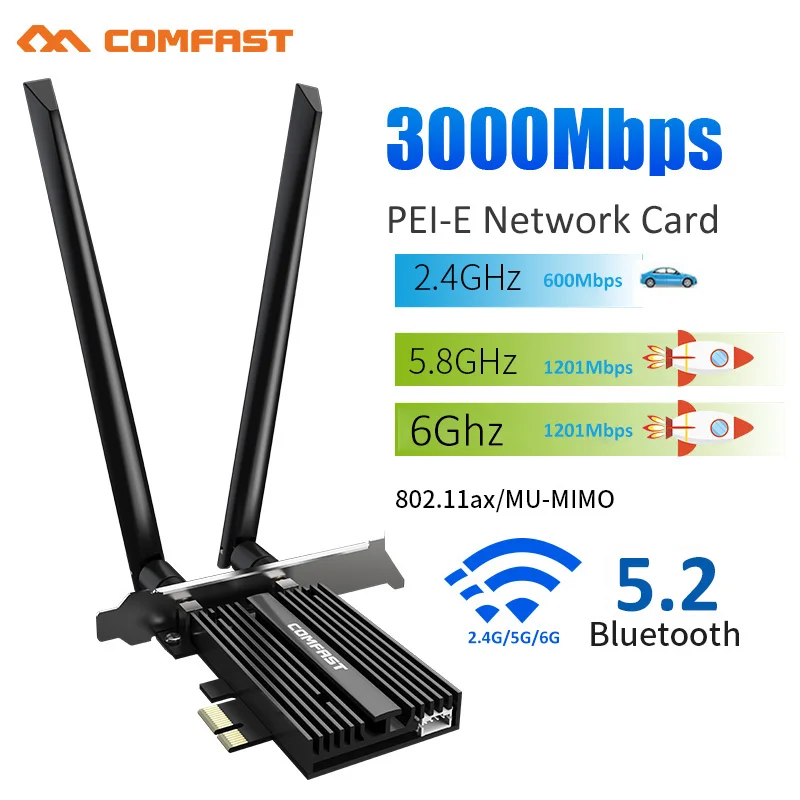 

Wifi6 E 3000 Мбит/с 2,4G/5G/6G PCIe Express Wifi гигабитная сетевая карта 802.11AX Bluetooth 5,2 Wi-Fi 6E Intel AX210 беспроводной адаптер