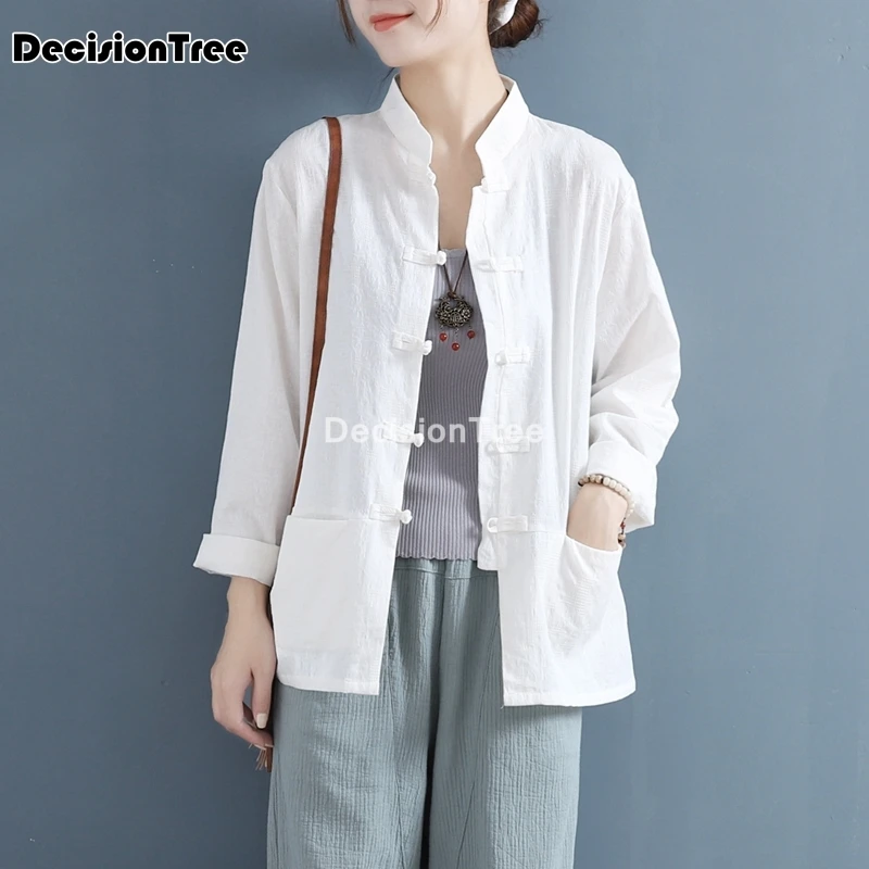2021 Китайская одежда женские кофточка Ципао рубашки танчжуан древние льняные