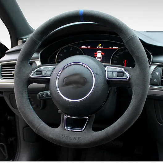 Online Auto Pi Echt Alcantara Lenkrad Abdeckung Geeignet Für Audi A4L Q5 A6L A5 A3 Q7 A8L Wildleder Hand-genäht Grip Abdeckung Auto Zubehör