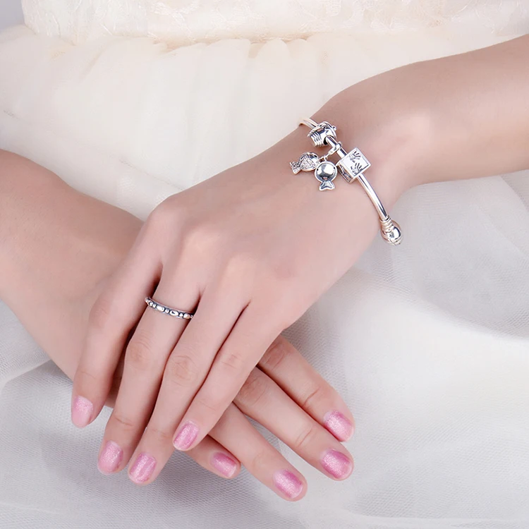 JewelryPalace черный и темно-серый кубического циркония гравировкой рыбы в реке мотаться из бисера Шарм Fit Браслеты не включают Chainb
