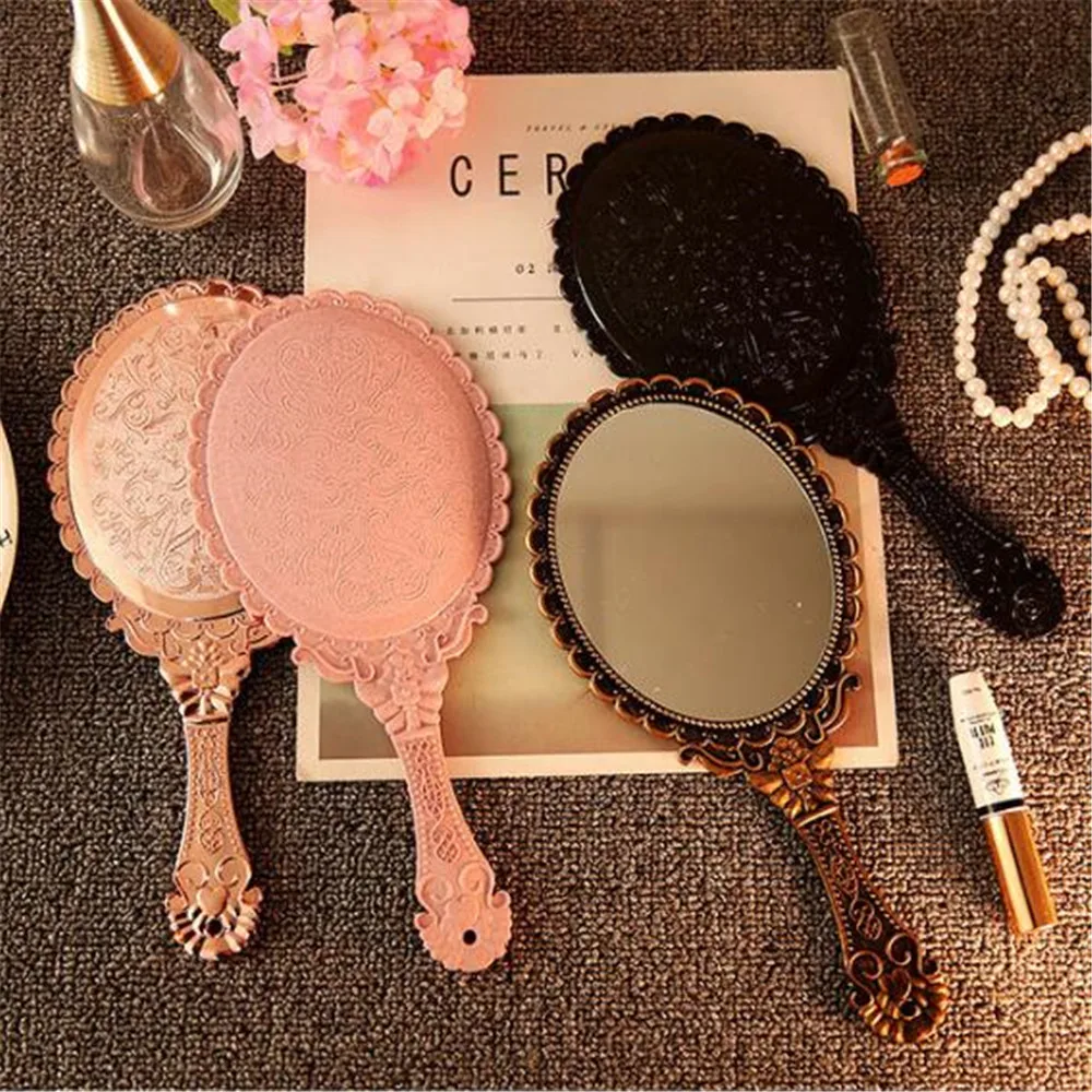 

Vintage Carved Handheld Vanity Mirror Makeup Mirror Hand Mirror Handle SPA Salon Makeup Vanity Cosmetic Compact Mirror for Women