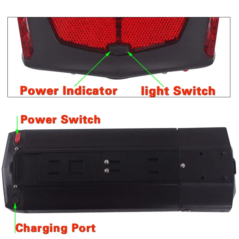 Задняя стойка 48 в 36 В Аккумулятор для электровелосипеда 52 литий-ионный