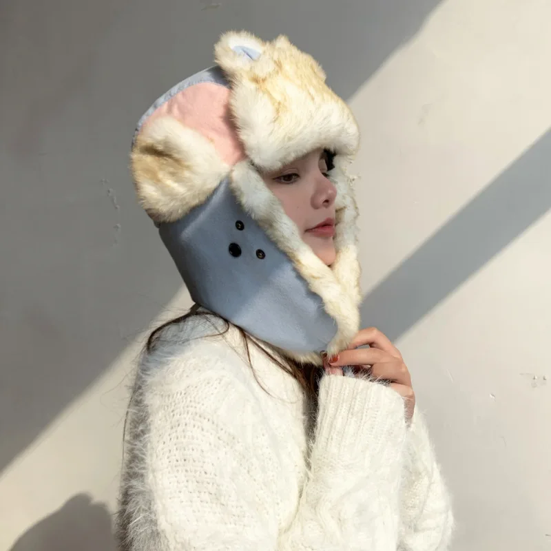 Female autumn and winter cartoon earmuffs to keep warm tide aircraft cap cat ears ski hat outdoor Lei Feng Korean version | Аксессуары