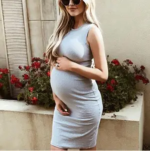 2020 New Dress For Pregnant Women Pregnancy Women Fashion Solid Color Sleeveless Maternity Pregnat Comfortable Midi Dresses