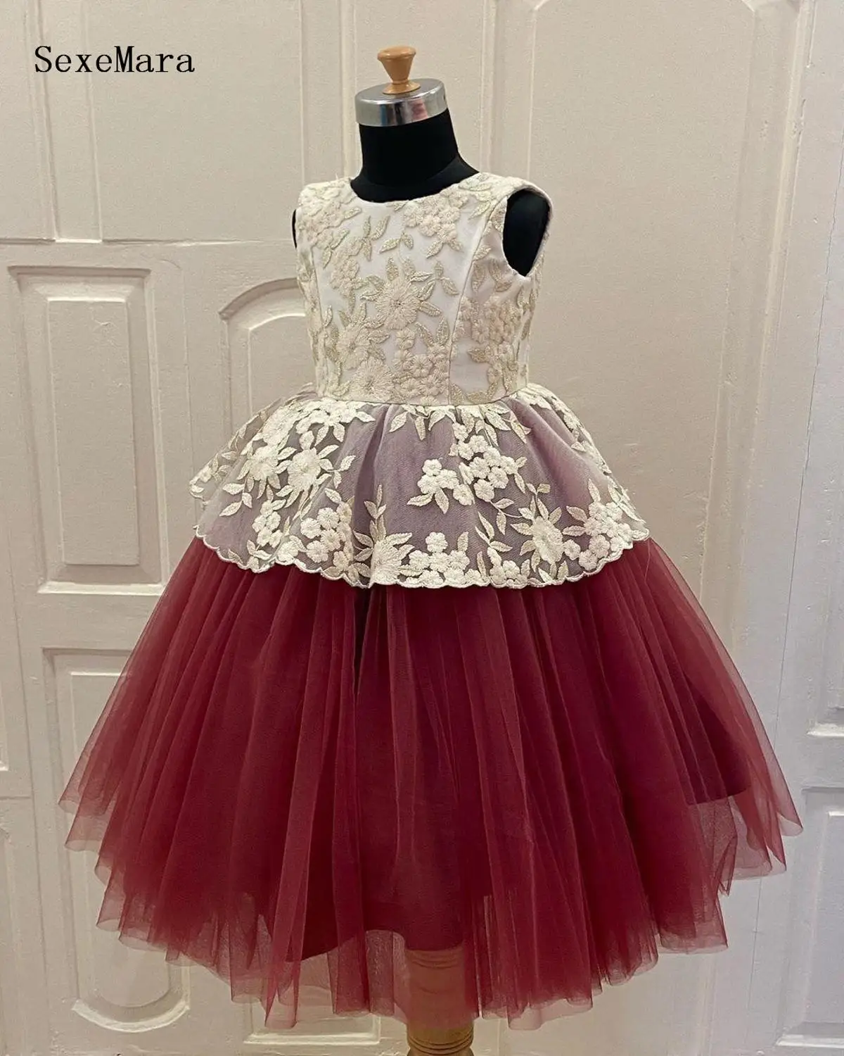 

Новинка, бордовые платья для маленьких девочек, кружевные бальные платья, элегантные платья принцессы для свадьбы и конкурса