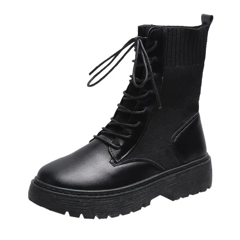 

Women Motorcycle Boots Ladies Shoes Casual Black Sock Platform Ankle Boots Female Army Boot Non Slip Waterproof Fashion Autumn