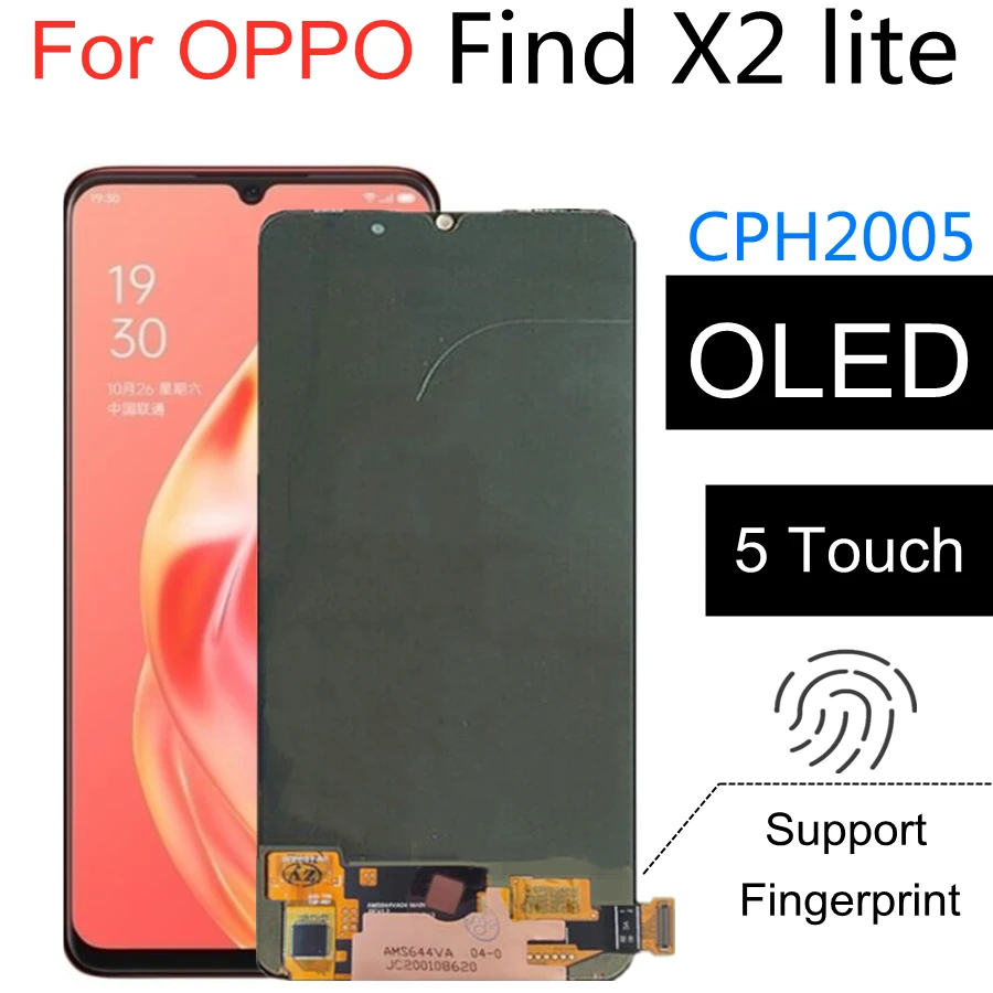 Ceny 6.4 Cal OLED Dla Oppo Find X2 Lite Wyświetlacz LCD Montaż Digitizera Ekranu Dotykowego Dla OPPO CPH2005 Lcd Znaleźć X2 Lite 5G Na Całym świecie